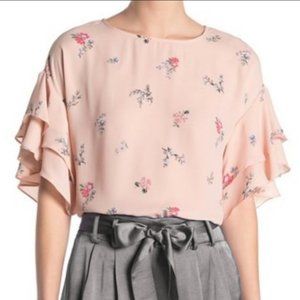 Vince Camuto Chiffon Blush Floral Print Top Sz SX